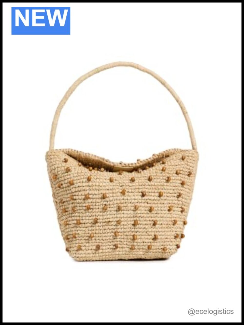 Handwoven Raffia Shoulder Bag with Wooden Bead Embellishments